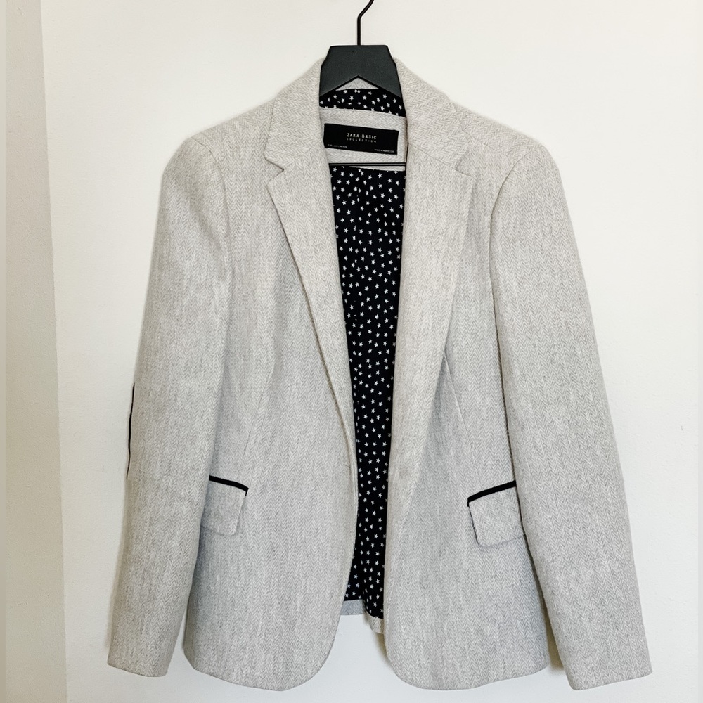 Zara Light Gray Blazer with Elbow Patches